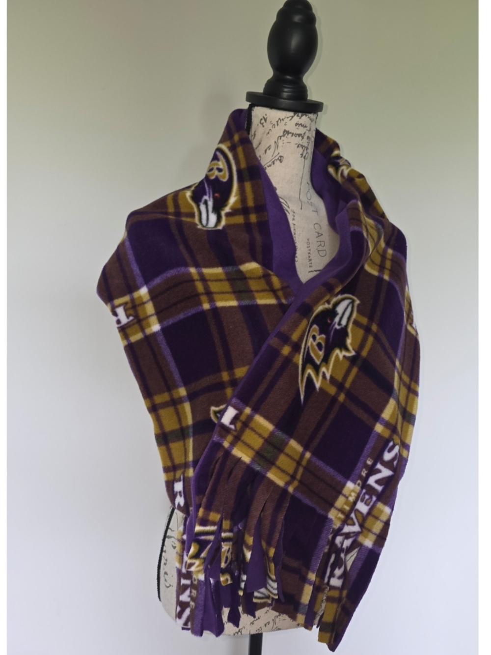Baltimore Ravens Plaid Fringe Fleece Scarf - Purple & Gold